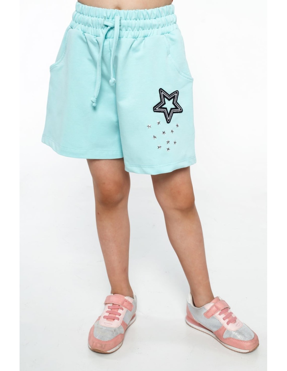 Girls\' shorts with a star, mint NDZ8726 - Online store - Boutique